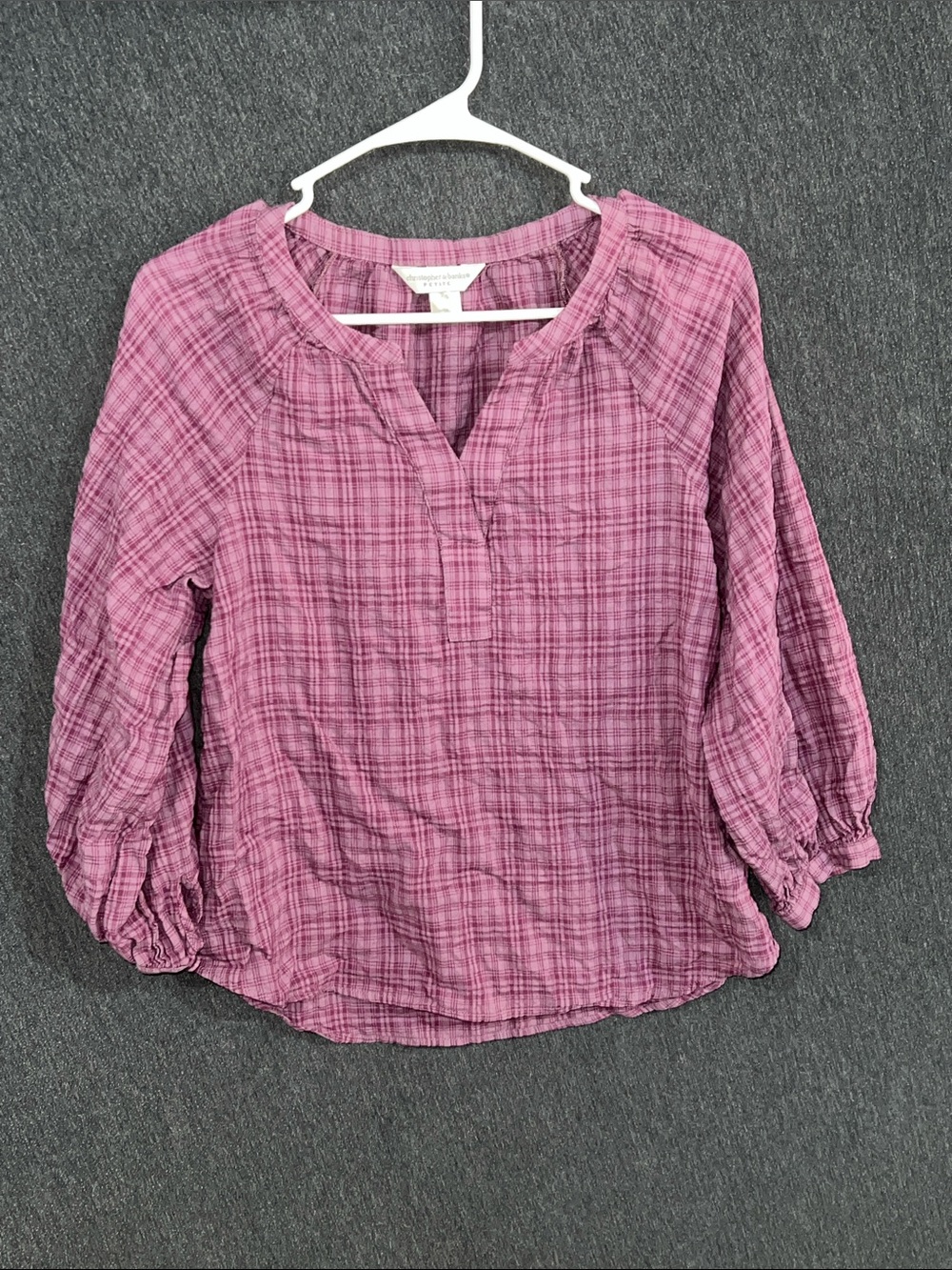 Christopher & Banks Mauve Plaid Peasant Blouse